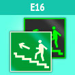 Знак E16 «Направление к эвакуационному выходу по лестнице вверх (левосторонний)» (фотолюм. пластик, 200х200 мм)